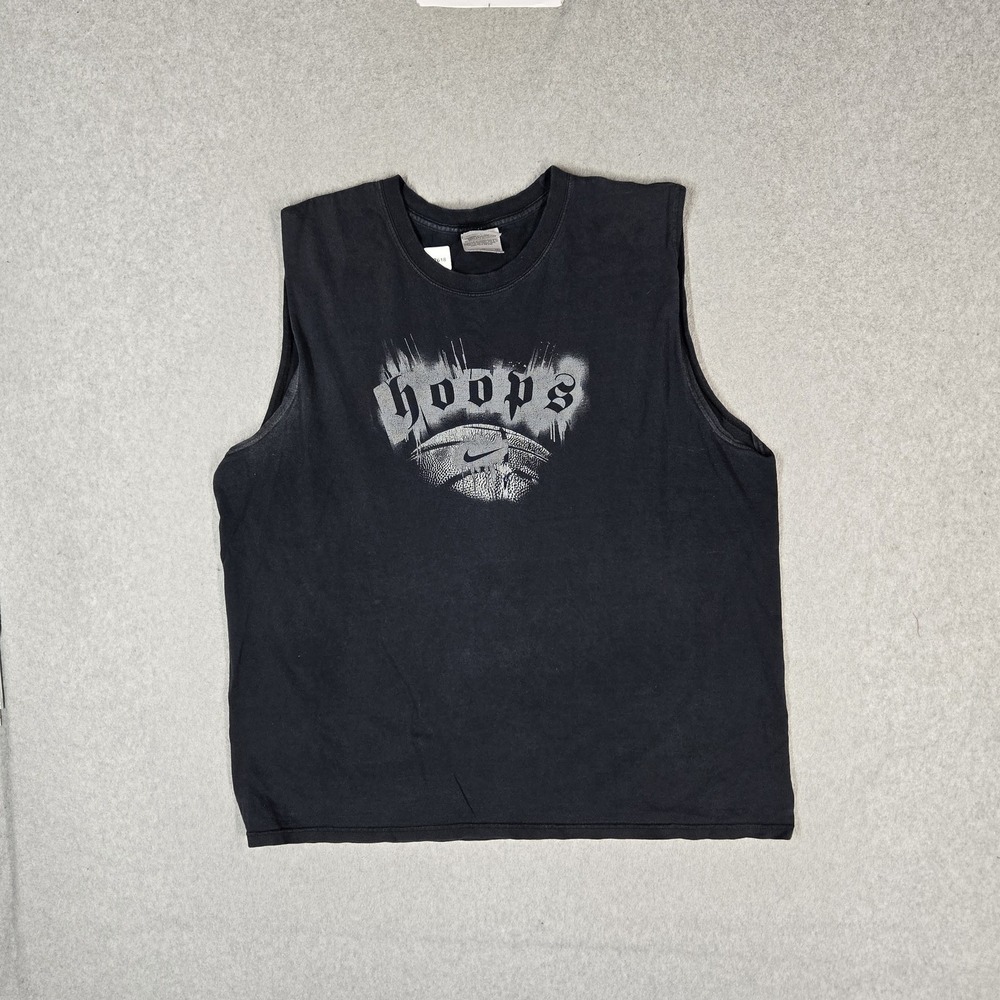 VINTAGE Nike Men Shirt XL Black Muscle Tee Graphic Basketball Hoop Y2K Swoosh